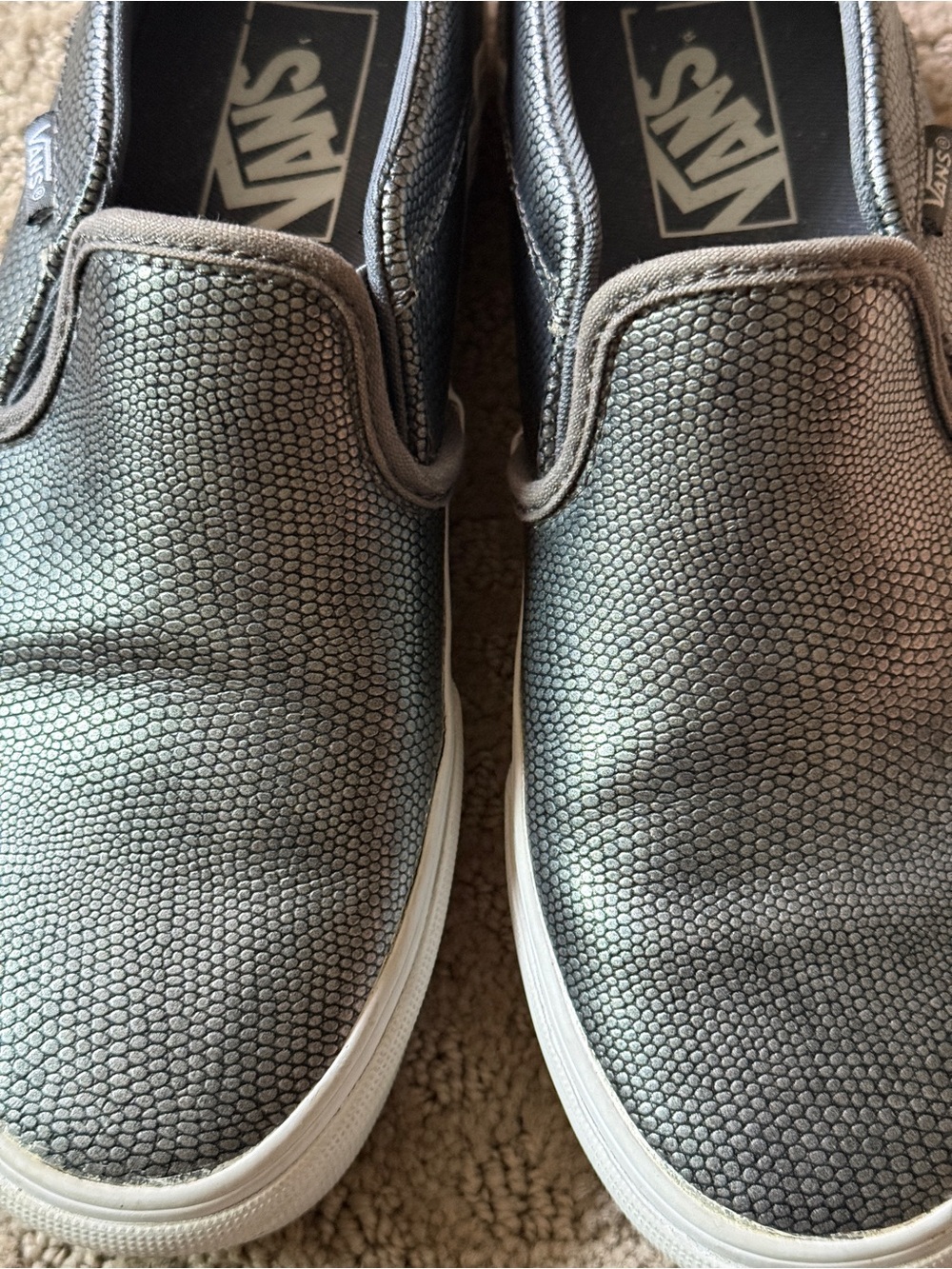 Vans Slip-Ons Textured Metallic Gray, women’s 6.5 - Picture 3 of 8